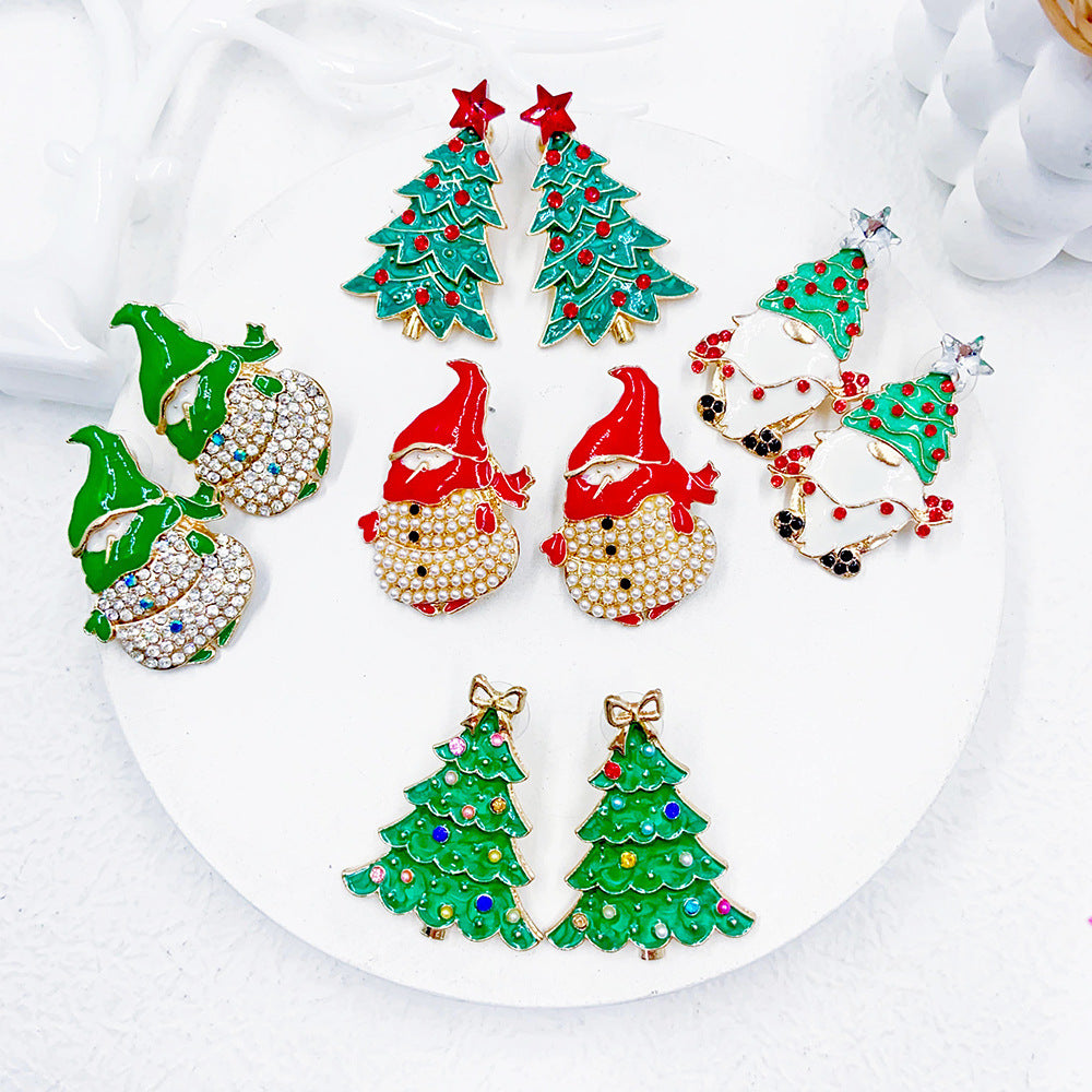 Wholesale Christmas Candy Cane Christmas Tree Stud  Alloy Earrings